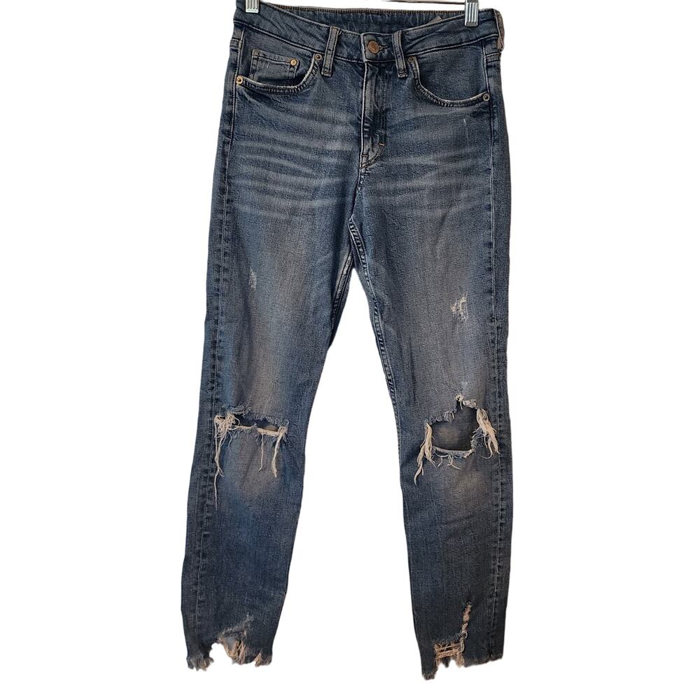 & Denim By H&M Girlfriend Fit Coupe Distressed Frayed High Rise Jeans 24